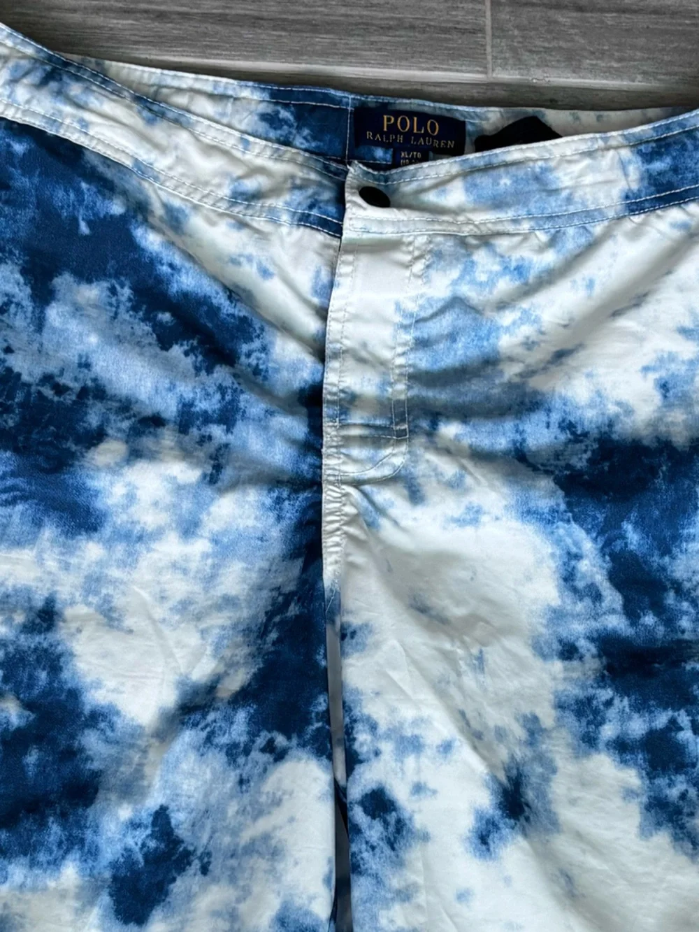 POLO Ralph Lauren Swim Trunks Tie-Dye Youth 18-20 Blue Large Logo Snap Waist